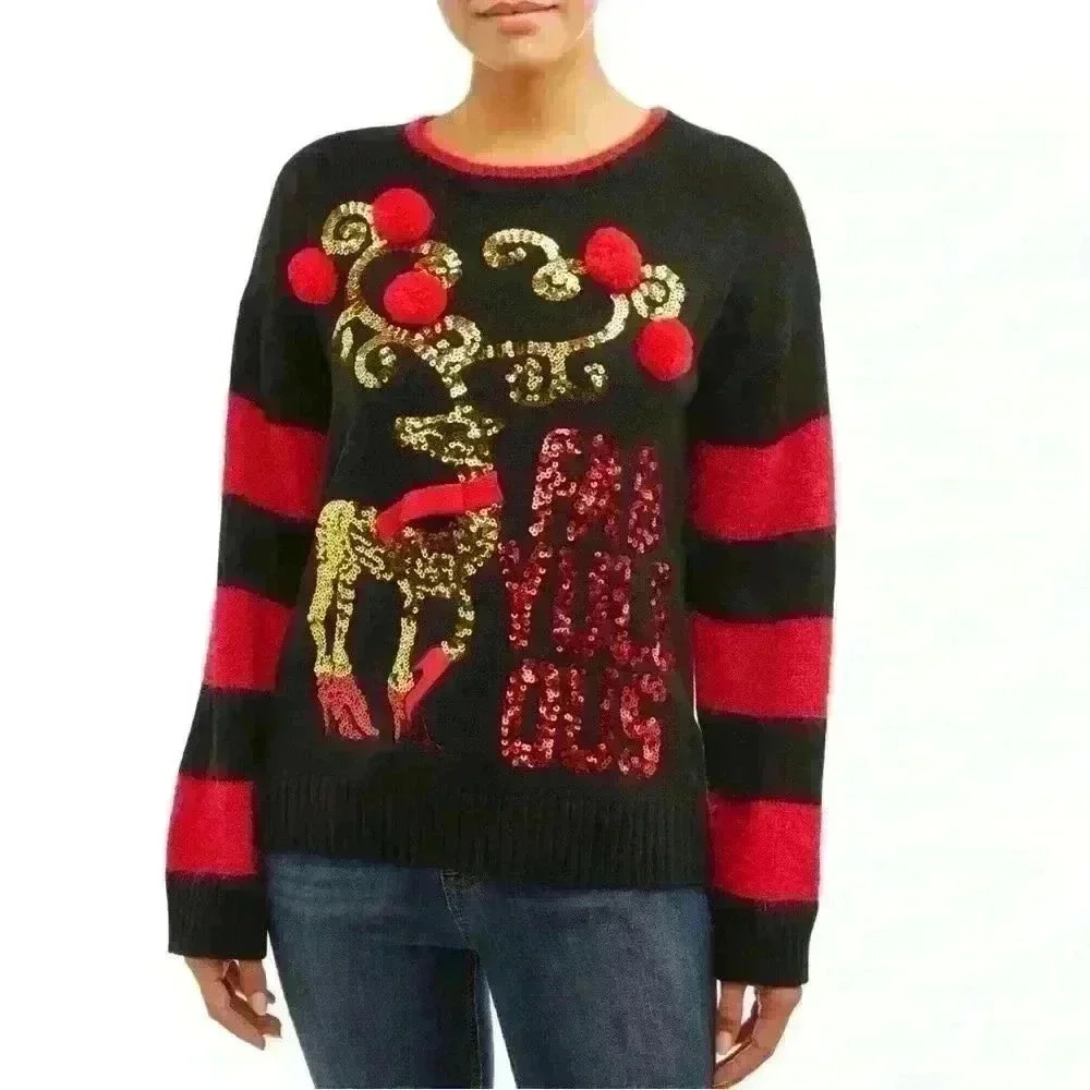 Holiday Time Sequin Christmas Sweater size Small